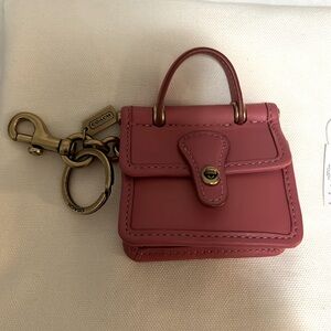 Coach pink leather mini bag keychain.